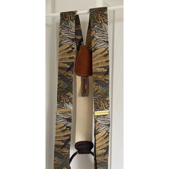 Vintage Trafalgar Silk Button End Braces Suspenders Yellow Brown Green Fern Leaf - Picture 6 of 8